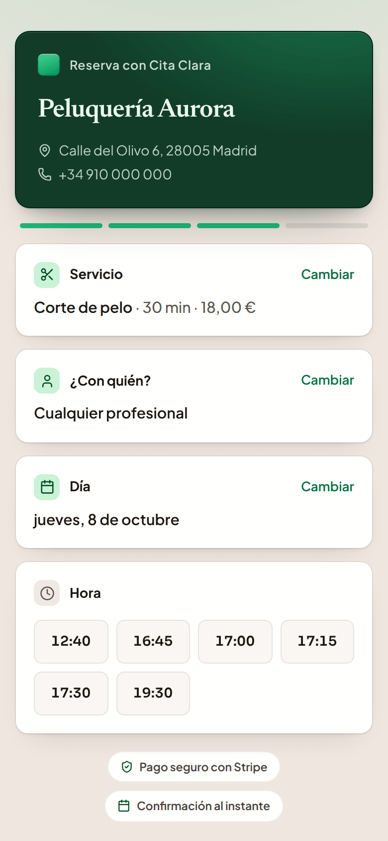 Reserva online en el móvil: eligiendo la hora